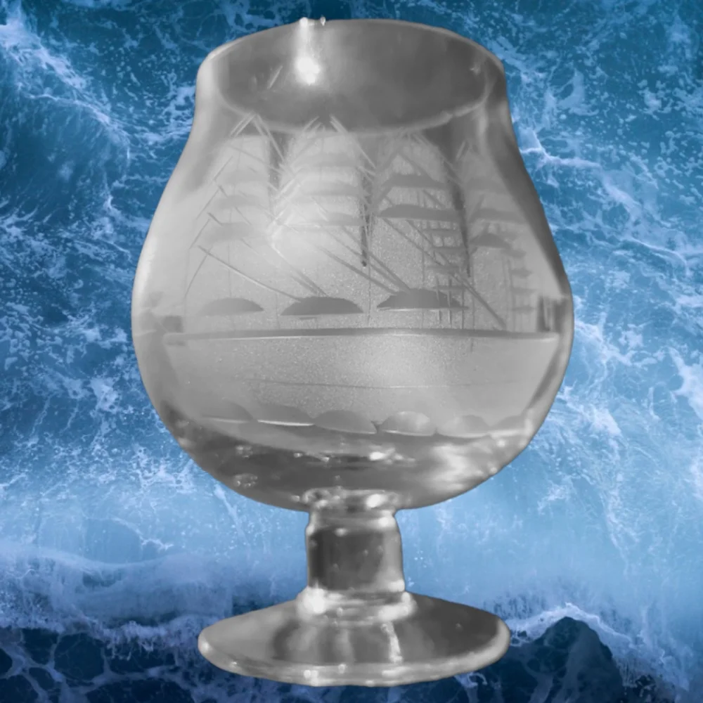 1 Toscany CLIPPER SHIP Hand Blown Etched Crystal Snifters Romania